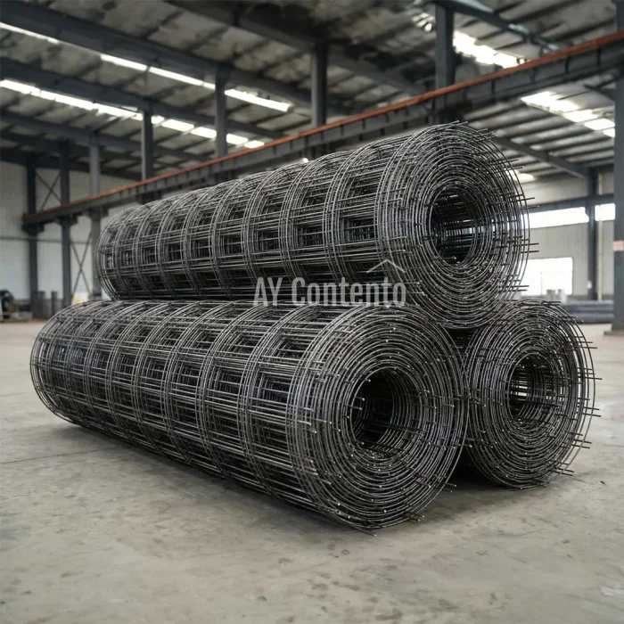 ม้วนเหล็กไวร์เมช 4 มิล วางซ้อนกันในโกดัง เตรียมพร้อมสำหรับงานโครงสร้างและงานปูพื้น