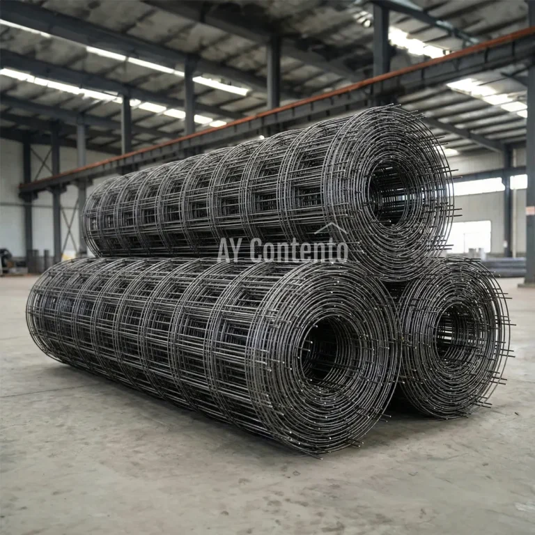 ม้วนเหล็กไวร์เมช 4 มิล วางซ้อนกันในโกดัง เตรียมพร้อมสำหรับงานโครงสร้างและงานปูพื้น