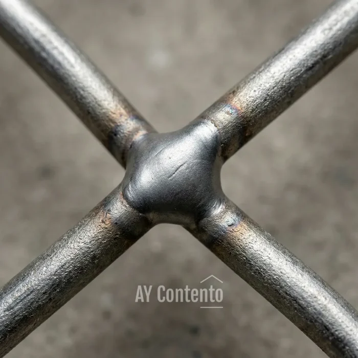 ภาพระยะใกล้รอยเชื่อมจุดตัดของเหล็กไวร์เมช 4 มิล แสดงความแข็งแรงของตะแกรงเหล็กฉีก