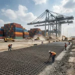 เหล็กไวร์เมช 9 มิล ปูพื้นท่าเรือ ลานวางตู้คอนเทนเนอร์ รับน้ำหนักเครนและรถบรรทุกสินค้า