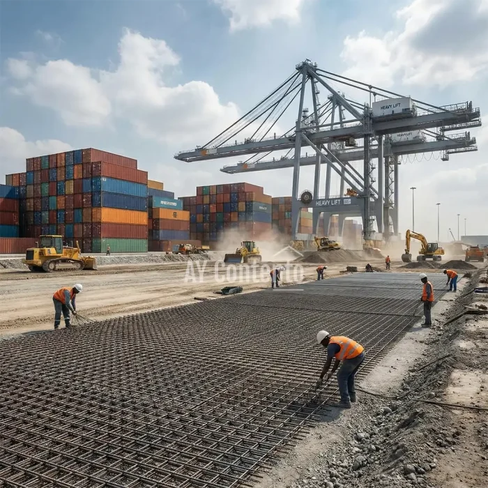 เหล็กไวร์เมช 9 มิล ปูพื้นท่าเรือ ลานวางตู้คอนเทนเนอร์ รับน้ำหนักเครนและรถบรรทุกสินค้า