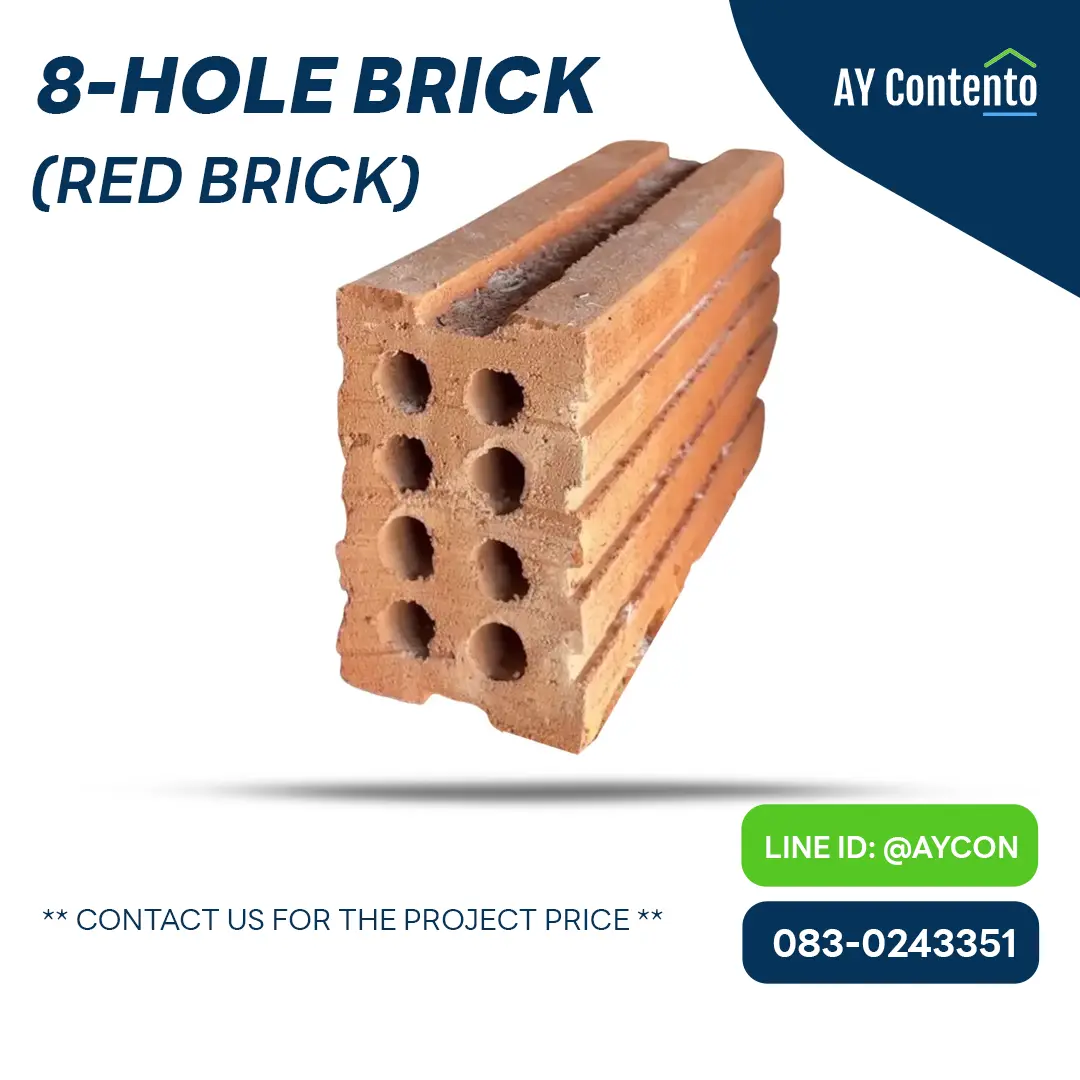 8 holes red brick + Dimension Large 8-hole clay bricks, 7x11x25 cm, from AY Contento.